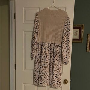 Floral Long Sleeve Dress with Ribbed Bodice